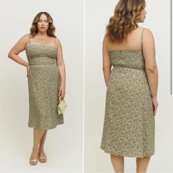 Reformation Afternoon Midi Dress in Juniper Green Floral 12 NWT - Picture 1 of 9